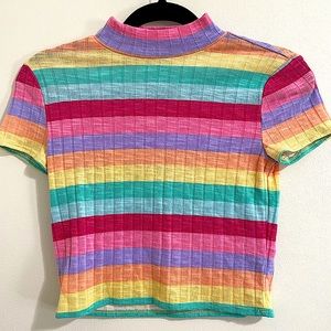 Forever 21 Rainbow Mock Neck Crop Top